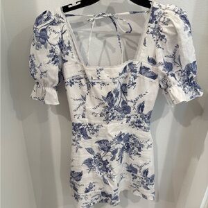 Reformation Blue and White Evianna Mini Dress